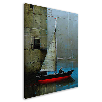 Surrealistisch schilderij van boot bij gebouw canvas