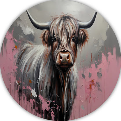 Kleurrijke Highland Koe in Modern Ontwerp aluminium muurcirkel