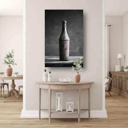 Verweerde fles in zwart-wit canvas