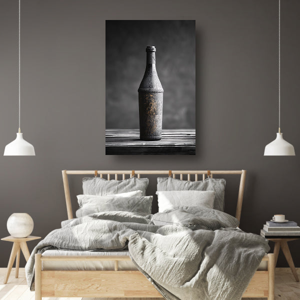 Verweerde fles in zwart-wit canvas