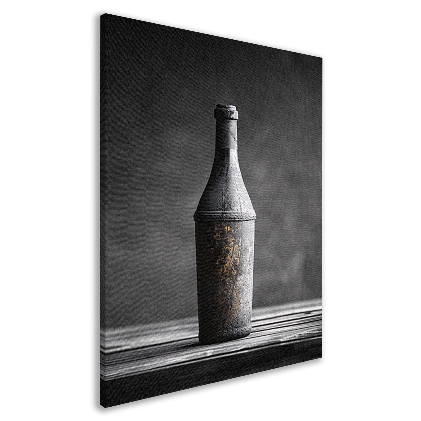 Verweerde fles in zwart-wit canvas