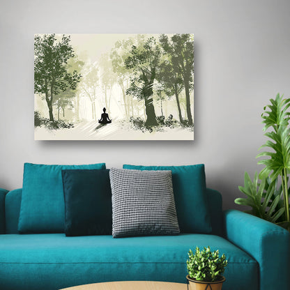 Meditatie onder de bosbomen canvas