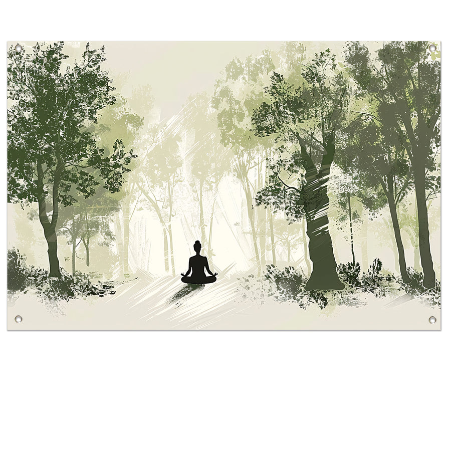 Meditatie onder de bosbomen tuinposter