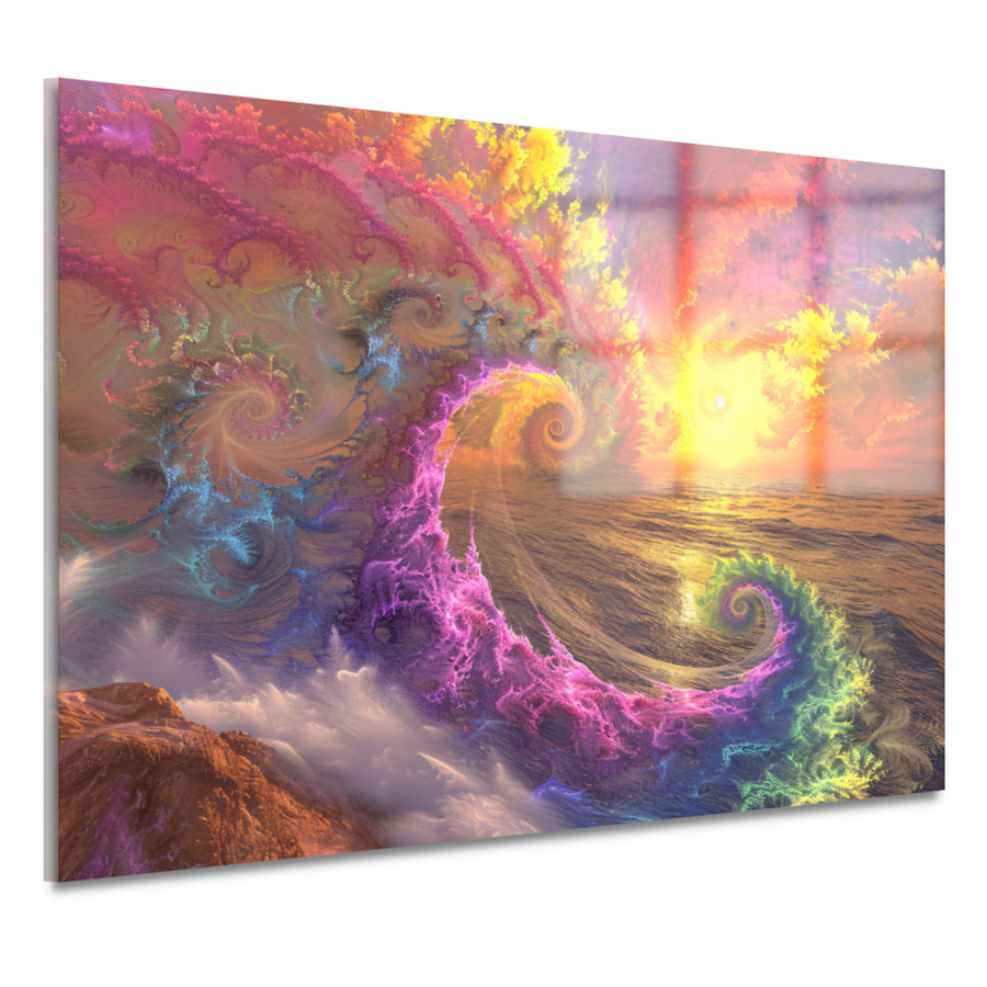 Impressionistische zonsondergang boven de golven acrylglas