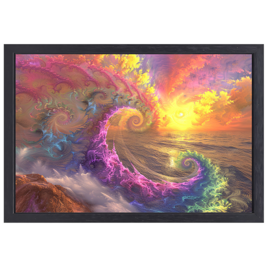Impressionistische zonsondergang boven de golven canvas met baklijst