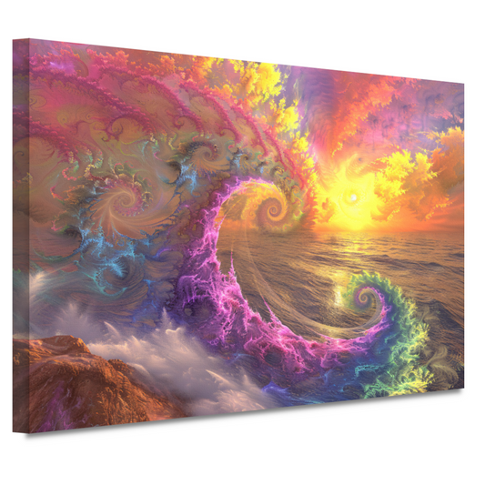 Impressionistische zonsondergang boven de golven canvas