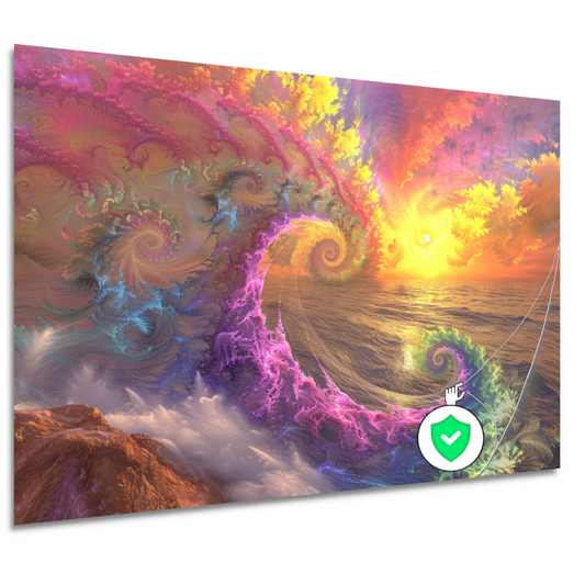 Impressionistische zonsondergang boven de golven poster
