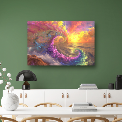 Impressionistische zonsondergang boven de golven canvas