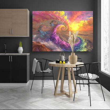 Impressionistische zonsondergang boven de golven poster