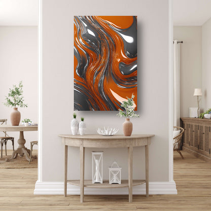Energieke Abstractie in Oranje en Zilver canvas met baklijst