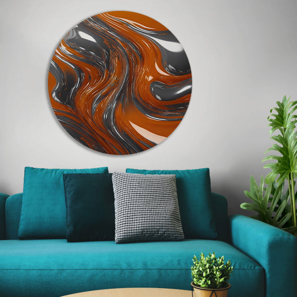 Energieke Abstractie in Oranje en Zilver aluminium muurcirkel
