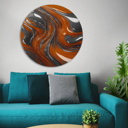 Energieke Abstractie in Oranje en Zilver aluminium muurcirkel