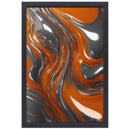 Energieke Abstractie in Oranje en Zilver canvas met baklijst