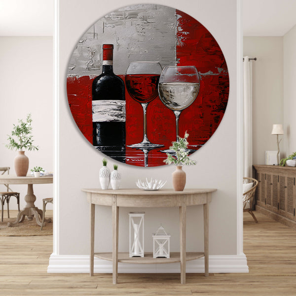 Abstract schilderij van wijnfles en glazen forex muurcirkel
