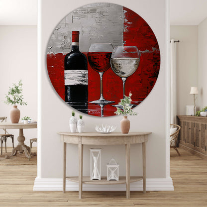 Abstract schilderij van wijnfles en glazen forex muurcirkel
