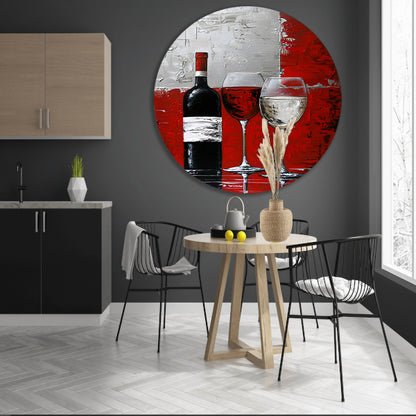 Abstract schilderij van wijnfles en glazen forex muurcirkel