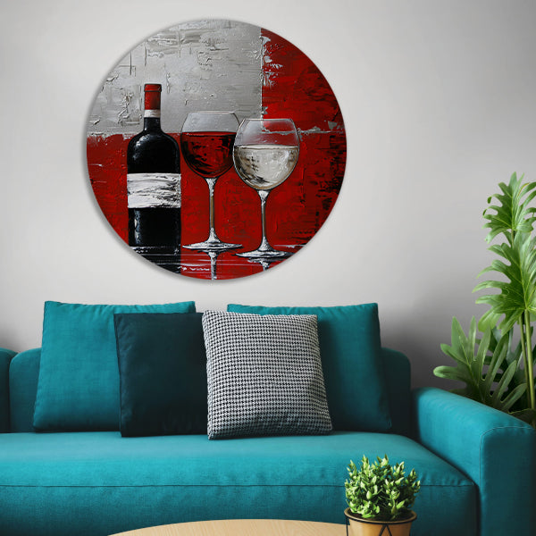 Abstract schilderij van wijnfles en glazen forex muurcirkel