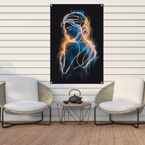 Abstracte Vrouwenfiguur in Lijnen en Kleur tuinposter