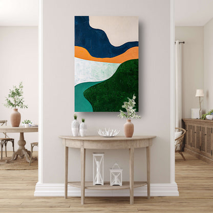 Abstract minimalistisch schilderij van een landschap canvas met baklijst
