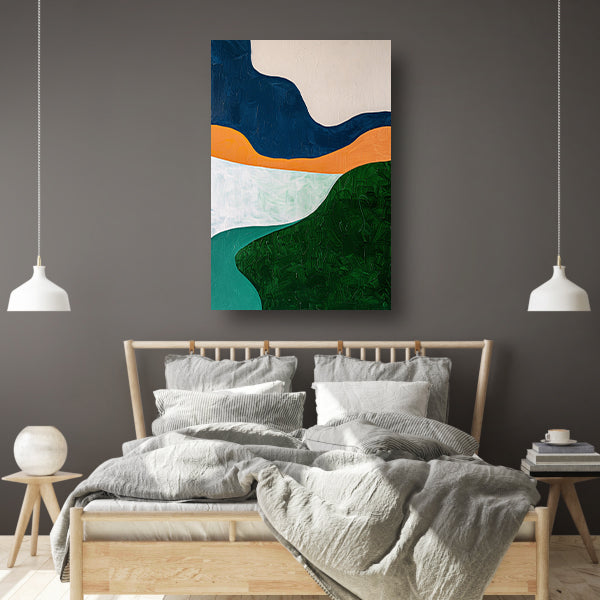 Abstract minimalistisch schilderij van een landschap canvas met baklijst