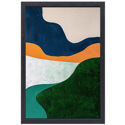 Abstract minimalistisch schilderij van een landschap canvas met baklijst