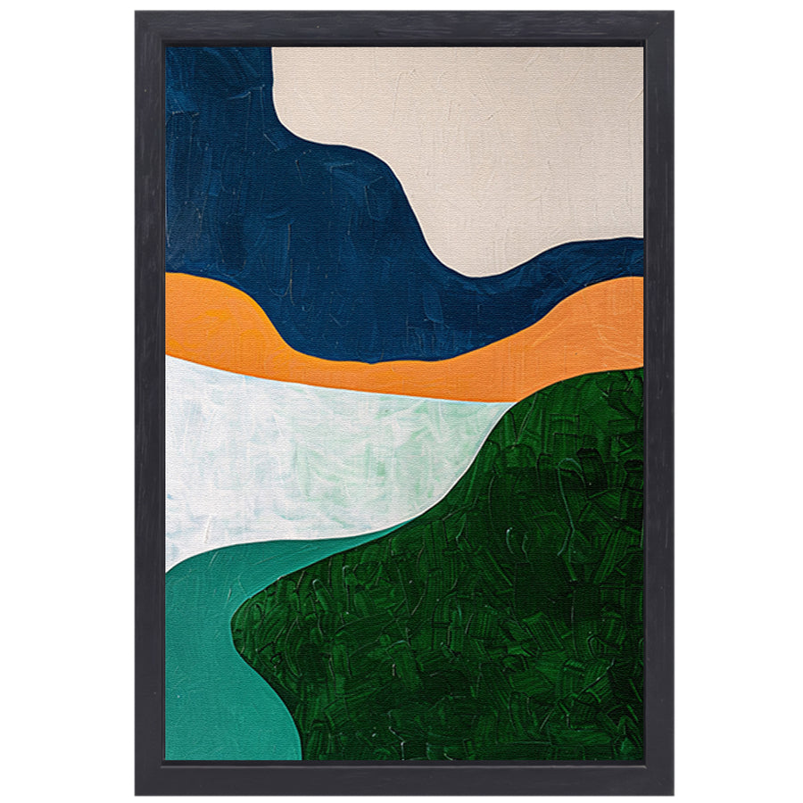 Abstract minimalistisch schilderij van een landschap canvas met baklijst