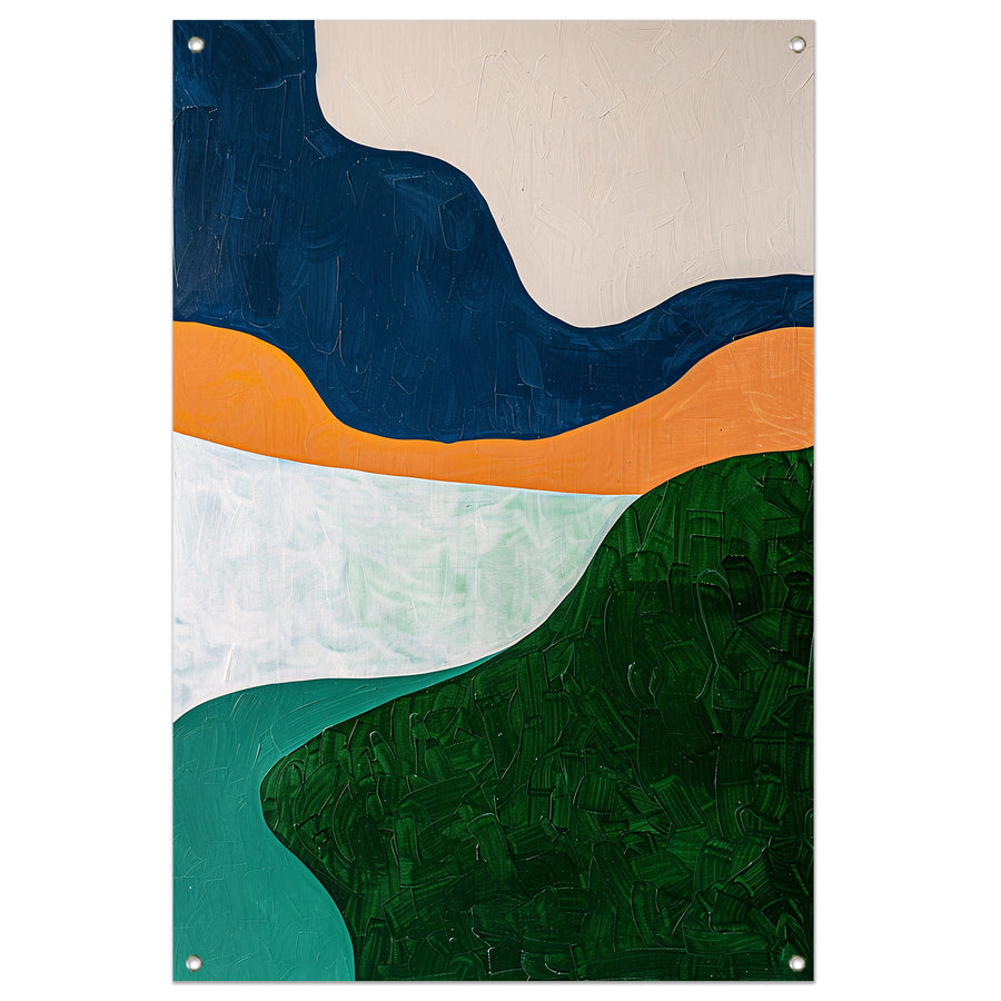 Abstract minimalistisch schilderij van een landschap tuinposter