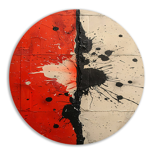 Abstract  met rode en zwarte verfspatten aluminium muurcirkel