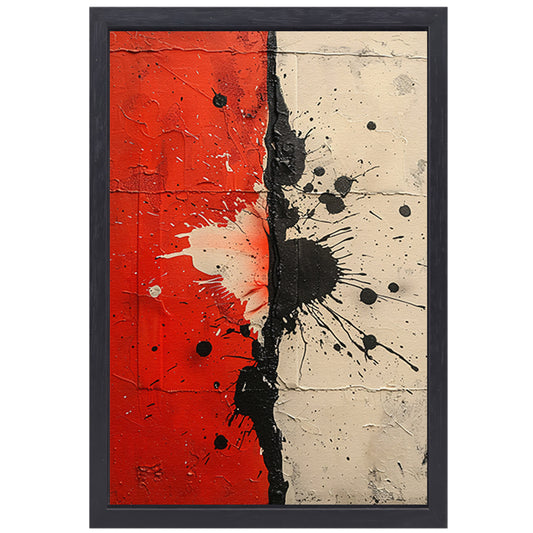 Abstract  met rode en zwarte verfspatten canvas met baklijst