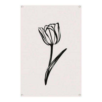 Minimalistische Zwarte Tulp op Wit tuinposter