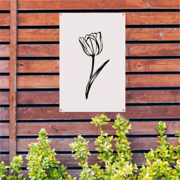 Minimalistische Zwarte Tulp op Wit tuinposter