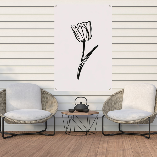 Minimalistische Zwarte Tulp op Wit tuinposter