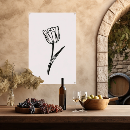 Minimalistische Zwarte Tulp op Wit tuinposter