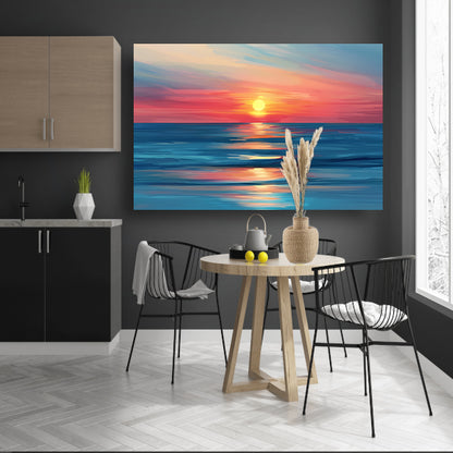 Minimalistische schildering van kleurrijke zonsondergang canvas