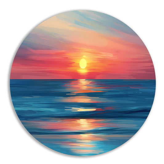 Minimalistische schildering van kleurrijke zonsondergang forex muurcirkel