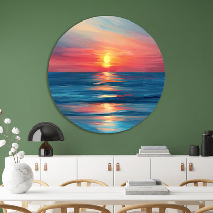 Minimalistische schildering van kleurrijke zonsondergang aluminium muurcirkel
