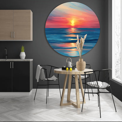 Minimalistische schildering van kleurrijke zonsondergang aluminium muurcirkel