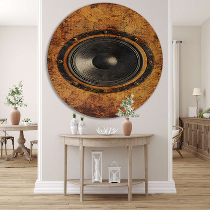 Abstract speaker op verweerde houten achtergrond forex muurcirkel