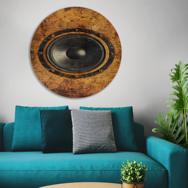 Abstract speaker op verweerde houten achtergrond forex muurcirkel