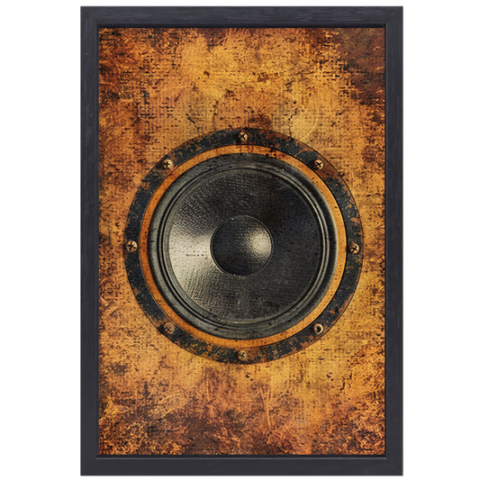 Abstract speaker op verweerde houten achtergrond canvas met baklijst