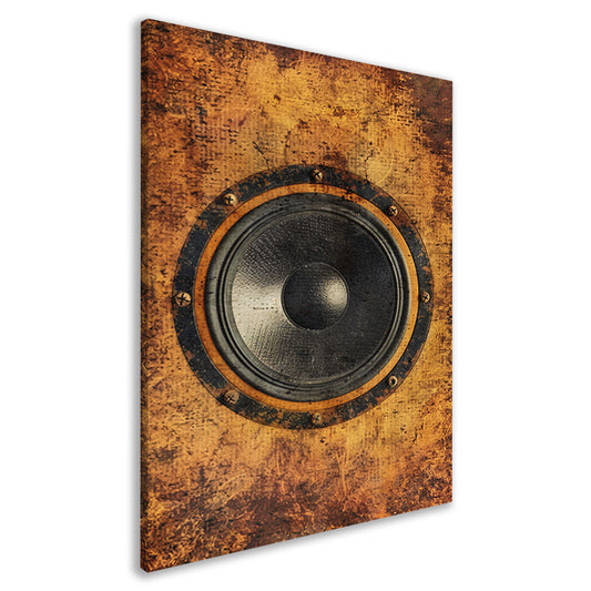 Abstract speaker op verweerde houten achtergrond canvas