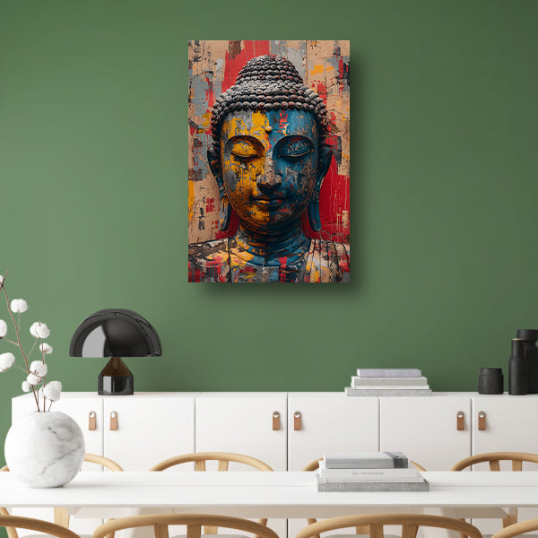 Kleurrijk Abstract Interpretatie van Boeddha canvas met baklijst
