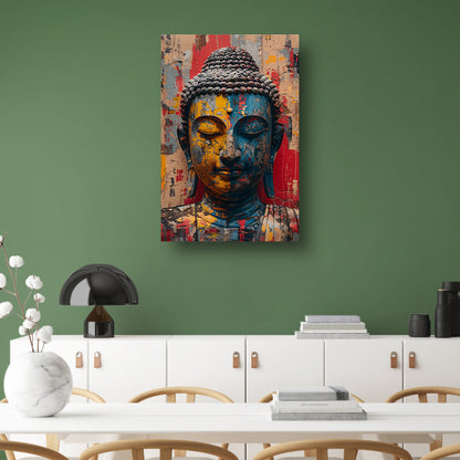 Kleurrijk Abstract Interpretatie van Boeddha canvas met baklijst