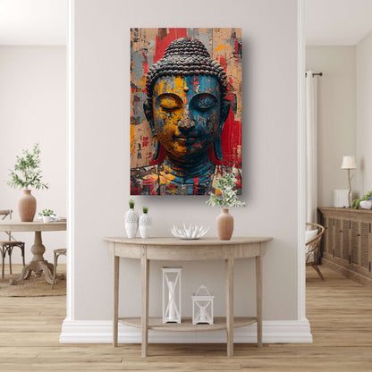 Kleurrijk Abstract Interpretatie van Boeddha canvas met baklijst