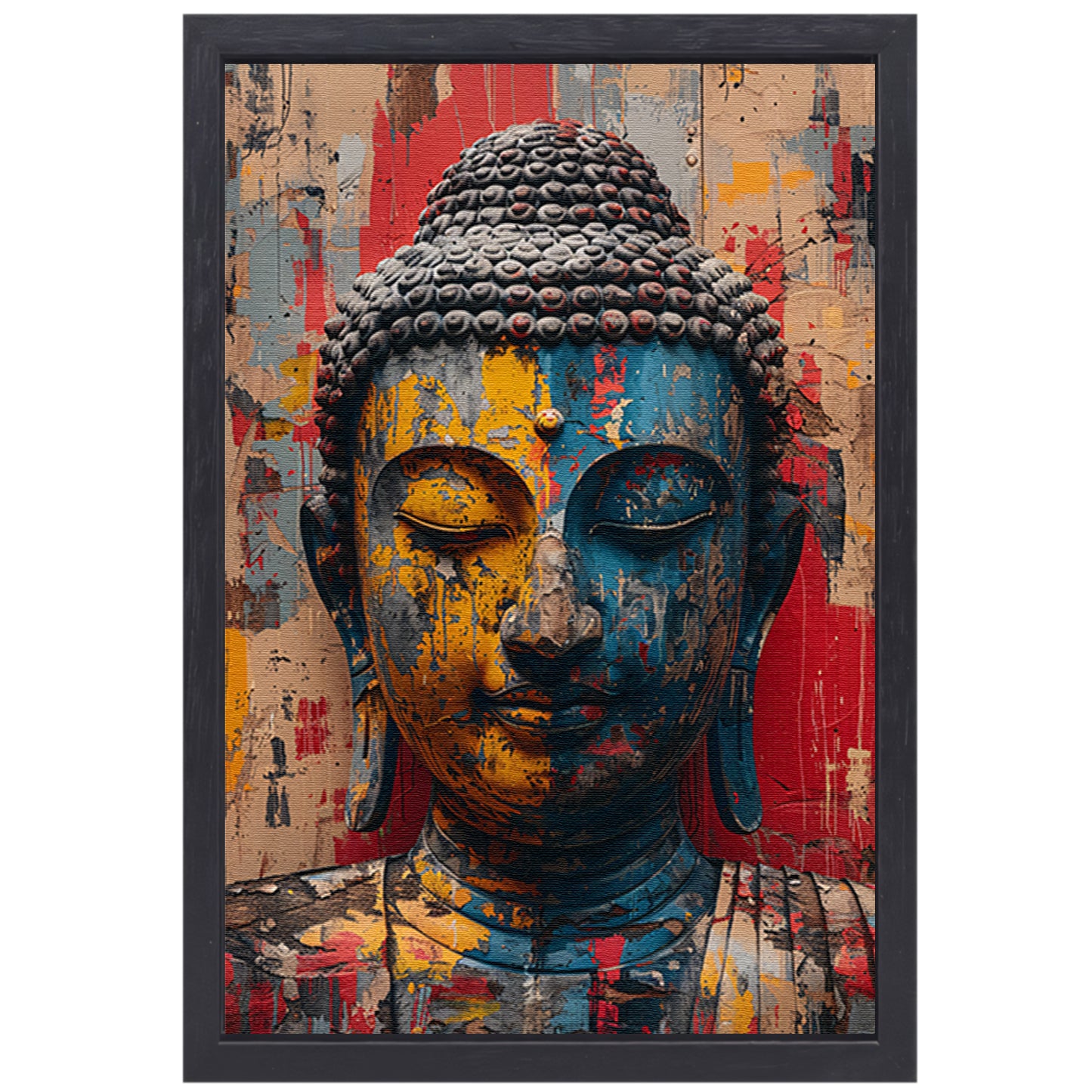 Kleurrijk Abstract Interpretatie van Boeddha canvas met baklijst