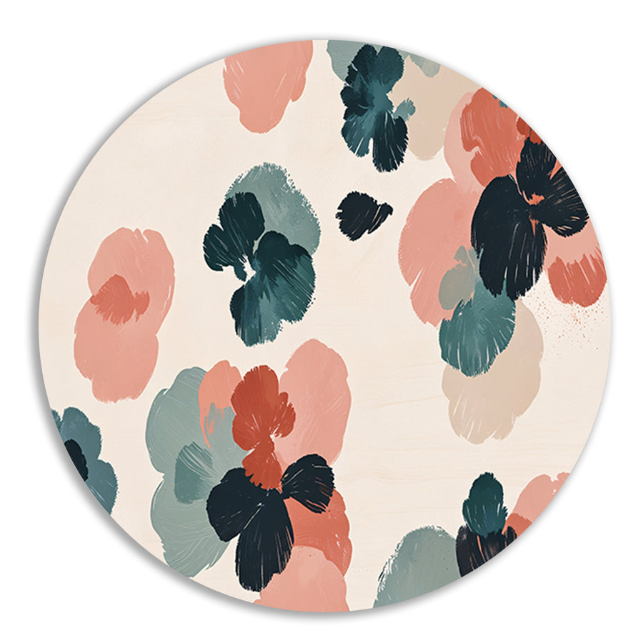 Abstracte bloemenprint in rustieke kleuren aluminium muurcirkel