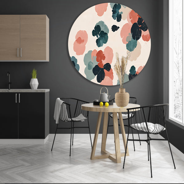 Abstracte bloemenprint in rustieke kleuren aluminium muurcirkel