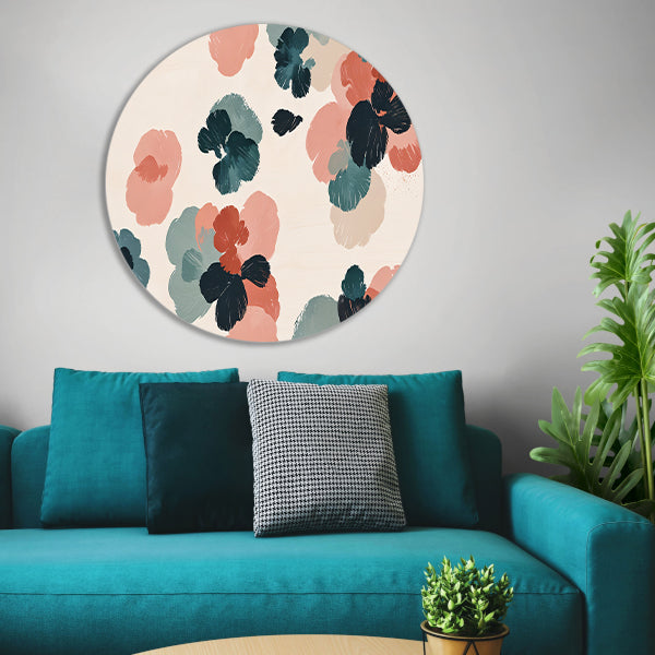 Abstracte bloemenprint in rustieke kleuren aluminium muurcirkel