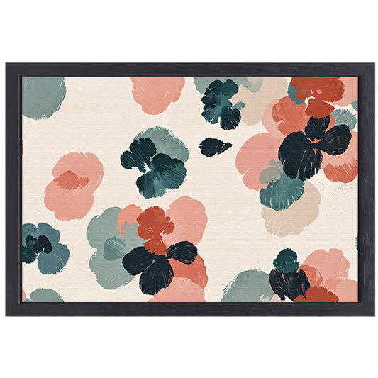 Abstracte bloemenprint in rustieke kleuren canvas met baklijst