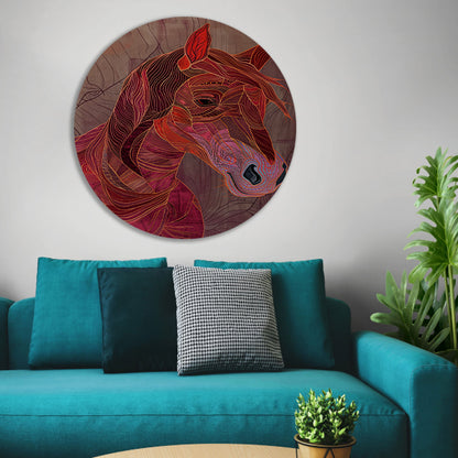 Abstracte kleurrijke lijntekening van een paard aluminium muurcirkel